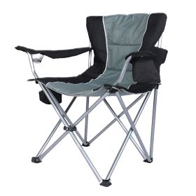 YSSOA Oversized Camping Folding Chair with Cup Holder; Side Cooler Bag; Heavy Duty Steel Frame Fully Padded Quad Armchair for Outdoors; 1-Pack; Grey