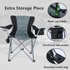 YSSOA Oversized Camping Folding Chair with Cup Holder; Side Cooler Bag; Heavy Duty Steel Frame Fully Padded Quad Armchair for Outdoors; 1-Pack; Grey