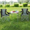 YSSOA Oversized Camping Folding Chair with Cup Holder; Side Cooler Bag; Heavy Duty Steel Frame Fully Padded Quad Armchair for Outdoors; 1-Pack; Grey