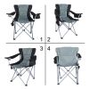 YSSOA Oversized Camping Folding Chair with Cup Holder; Side Cooler Bag; Heavy Duty Steel Frame Fully Padded Quad Armchair for Outdoors; 1-Pack; Grey