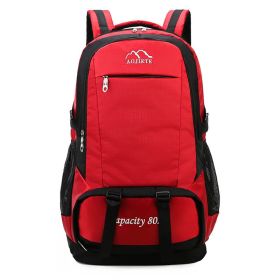 Double Shoulder Backpack Men's 60L Large Capacity Travel Hiking Bag (Color: Red)