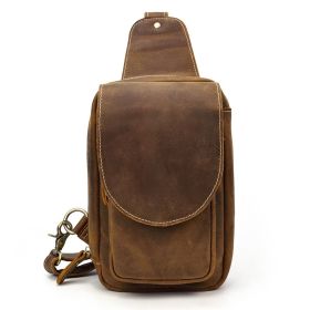 Men's Leather Chest Sports Shoulder Messenger Bag (Color: Brown)