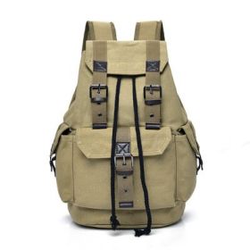 Street Canvas Unisex Backpack Retro Casual Travel Bag Large Capacity Schoolbag (Color: Khaki)