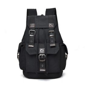 Street Canvas Unisex Backpack Retro Casual Travel Bag Large Capacity Schoolbag (Color: Black)