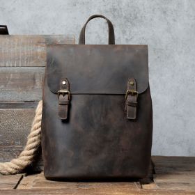 Men's Vintage Top Layer Cowhide Backpack (Color: Coffee)