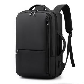 Fashion Solid Color Business Lightweight Expansion Computer Backpack (Color: Black)