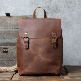 Men's Vintage Top Layer Cowhide Backpack (Color: Brown)