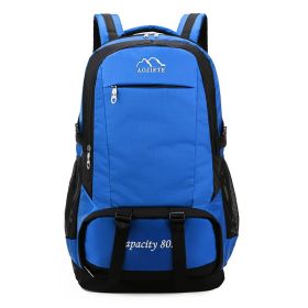 Double Shoulder Backpack Men's 60L Large Capacity Travel Hiking Bag (Color: Blue)