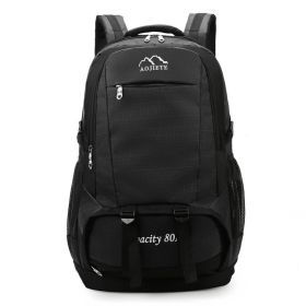 Double Shoulder Backpack Men's 60L Large Capacity Travel Hiking Bag (Color: Black)