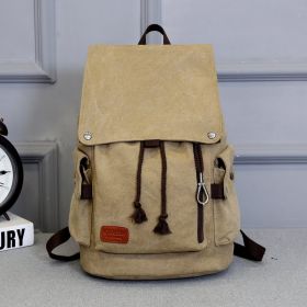 Retro Men's Casual Backpack Fashion Canvas Large Capacity (Color: Khaki)