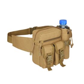 Tactical Waist Bag Denim Waist bag With Water Bottle Holder For Outdoor Traveling Camping Hunting Cycling (Color: Khaki)