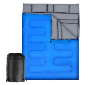 Camping Portable Double Person Waterproof Sleeping Bag W/ 2 Pillows (Color: Blue)