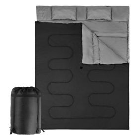 Traveling Camping Portable Double Person Waterproof Sleeping Bag W/ 2 Pillows (Color: Black, Type: Sleeping Pad)
