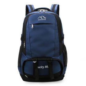 Double Shoulder Backpack Men's 60L Large Capacity Travel Hiking Bag (Color: Dark Blue)