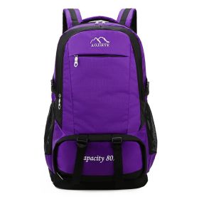 Double Shoulder Backpack Men's 60L Large Capacity Travel Hiking Bag (Color: Purple)
