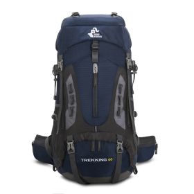 60L Mountaineering Package Outside Hiking Backpack Outdoor Camping Gift Rain Cover (Option: Navy Blue-60l)